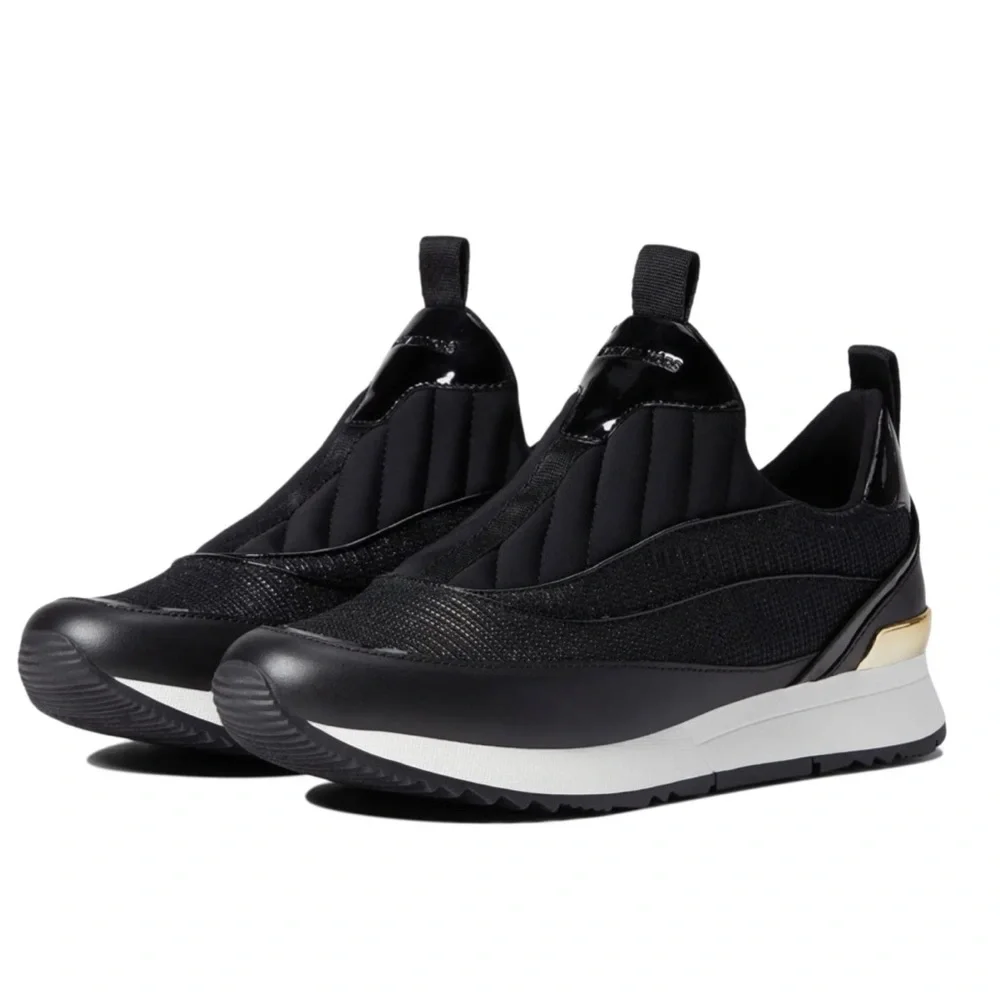 - MICHAEL KORS ALLIE STRIDE SLIP ON GLITTER CHAIN MESH BLACK SNICKERS - Picture 6 of 10